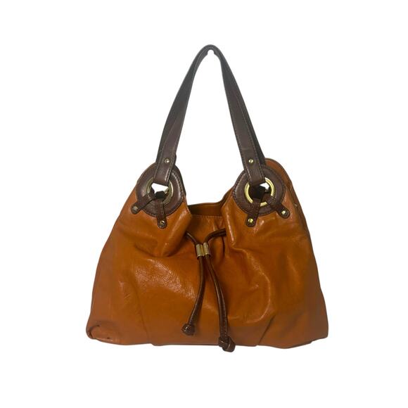 Michael Kors Drawstring Bucket Bag Phoebe Brown Tan Leather Handbag Hobo Purse - Picture 1 of 12